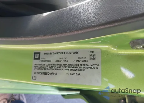 2014 Chevrolet Spark 1Lt Auto from USA, damaged, VIN KL8CD6S98EC497118